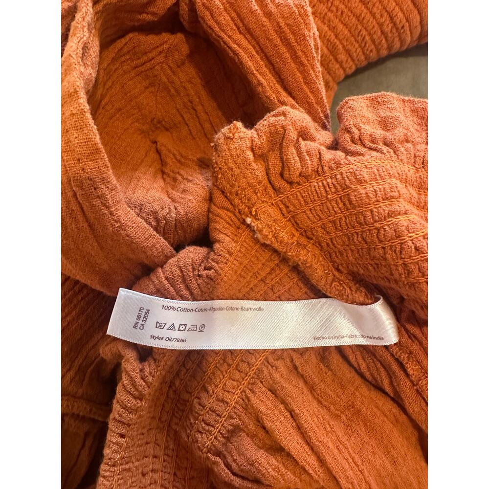 Free People Burnt Orange Gauze Crop Top Skirt Set Ruffle Midi Boho Size Large - Picture 7 of 8